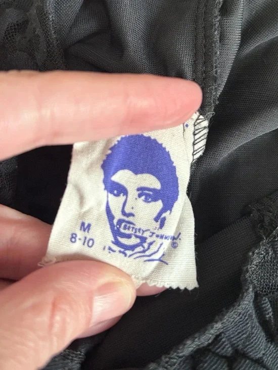 Vintage 80s Betsey Johnson Punk Label Black Lace Strapless Midi Dress Medium - Picture 2 of 7